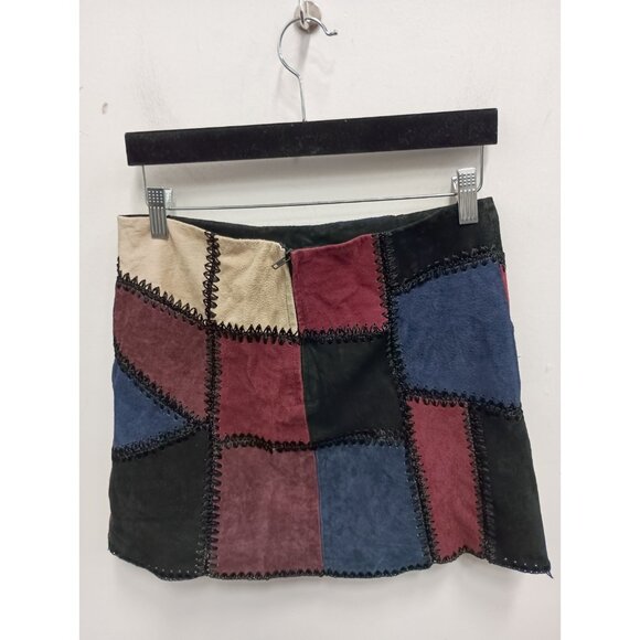 Zara Mini Skirt Size Small Multi Patchwork Suede Leather BOHO Retro Clubwear - Picture 7 of 8
